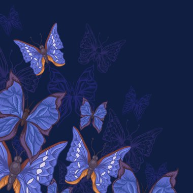 Mavi kelebekler ile Vintage tebrik kartı