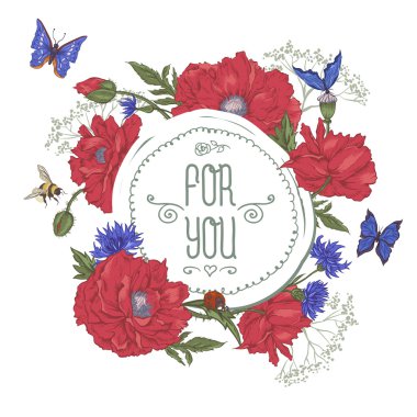 Yaz vintage çiçeklenme ile kartpostal kırmızı haşhaş 