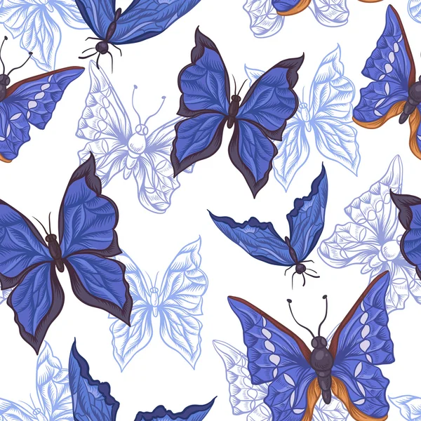 Vintage seamless mönster med blå fjärilar — Stock vektor