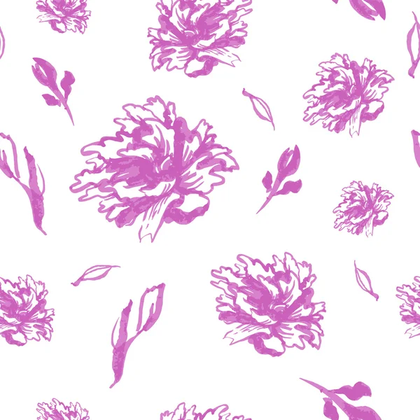 Seamless monochrome watercolor background with pink peonies — Stockvector