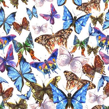 Beautiful colorful summer watercolor butterflies seamless pattern