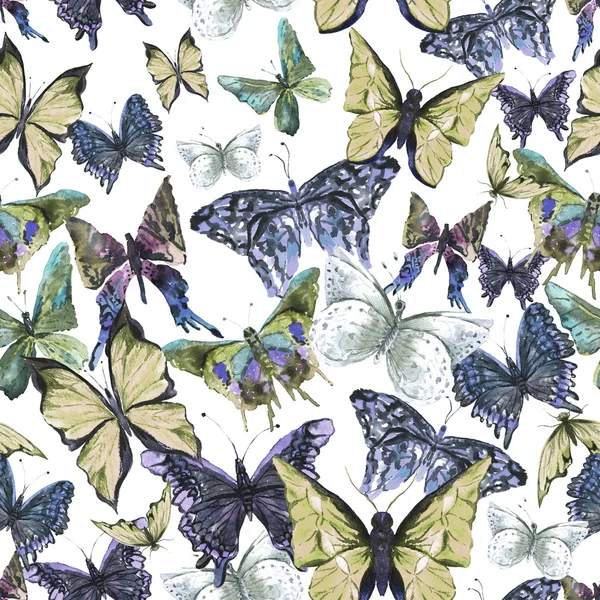 Beautiful colorful summer watercolor butterflies seamless pattern — Stockfoto