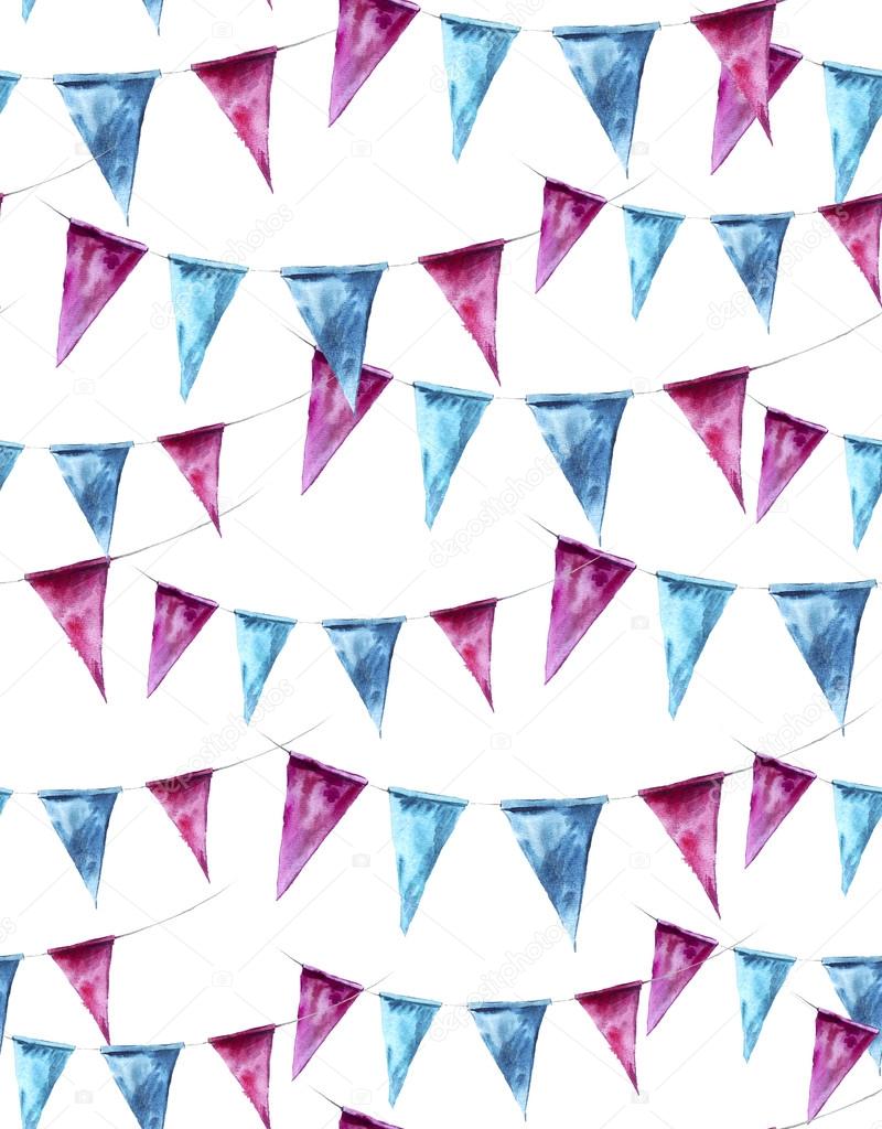 Watercolor seamless pattern with holiday flags on white background