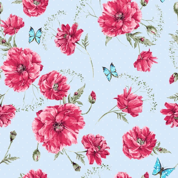 Belle aquarelle douce vintage motif sans couture d'été avec des coquelicots rouges — Image vectorielle