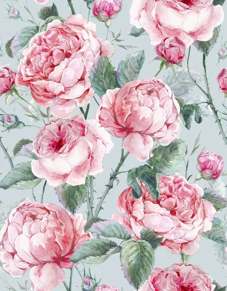 Classical vintage floral seamless pattern, watercolor bouquet of English roses — Stok fotoğraf