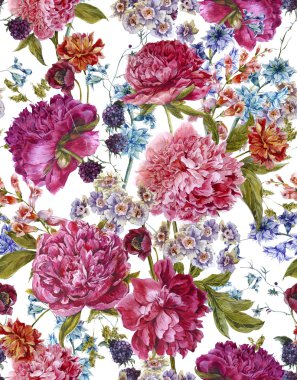 Suluboya Seamless Modeli bordo Peonies ile