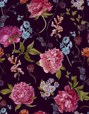 Suluboya Seamless Modeli bordo Peonies ile