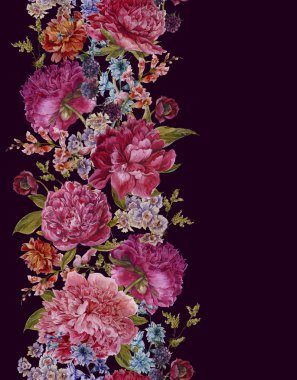 Bordo Peonies sorunsuz suluboya kenarlıklı çiçek