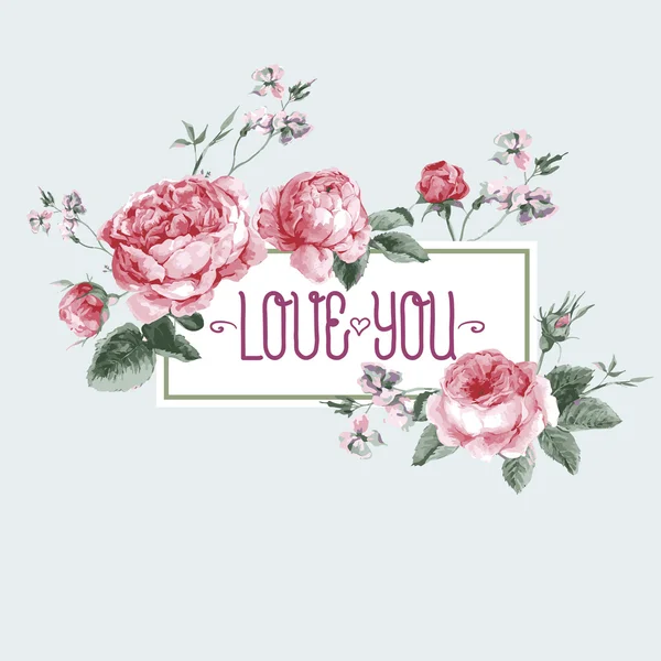 Carte de voeux aquarelle vintage avec roses anglaises en fleurs — Image vectorielle