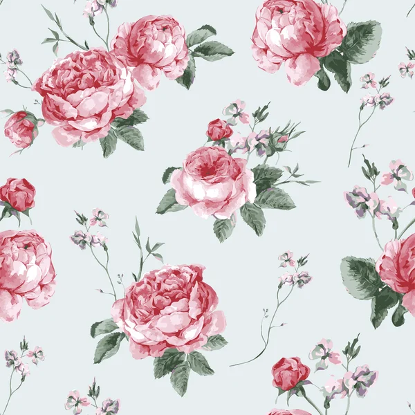 Fondo sin costuras floral vintage con rosas inglesas florecientes — Archivo Imágenes Vectoriales