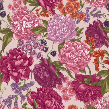 Peonies Vintage tarzı ile çiçek Seamless Modeli