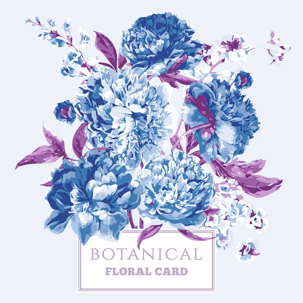 Carte de vœux floral vintage avec pivoines florissantes — Image vectorielle