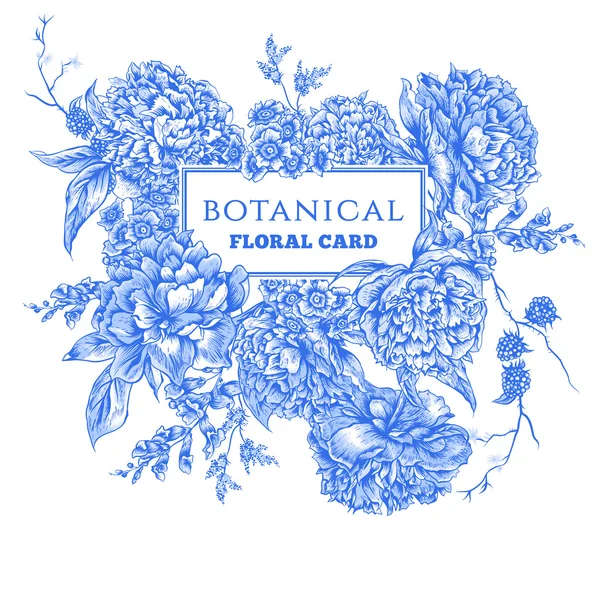 Mavi Peonies ile Vintage tebrik kartı