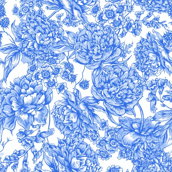 Mavi çiçek Seamless Modeli Peonies Vintage tarzı ile