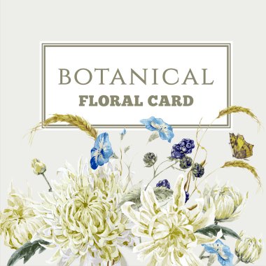 Vintage çiçek kartı ile krizantem