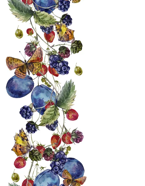 Őszi betakarítás akvarell zökkenőmentes határ gyümölcsök és vaj — Stock Fotó