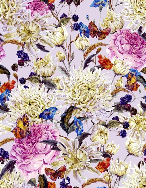Акварельний квітковий безшовний фон з хризантемами — стокове фото
