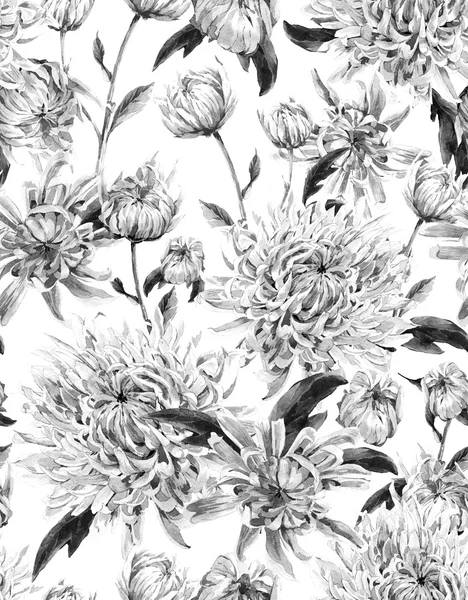 빈티지 흑백 수채화 꽃 원활한 배경 c — 스톡 사진