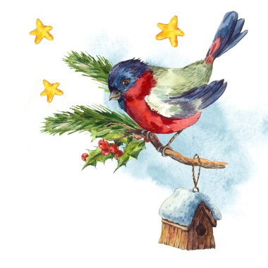 Suluboya vintage neşeli Noel ve mutlu yeni yıl tebrik c