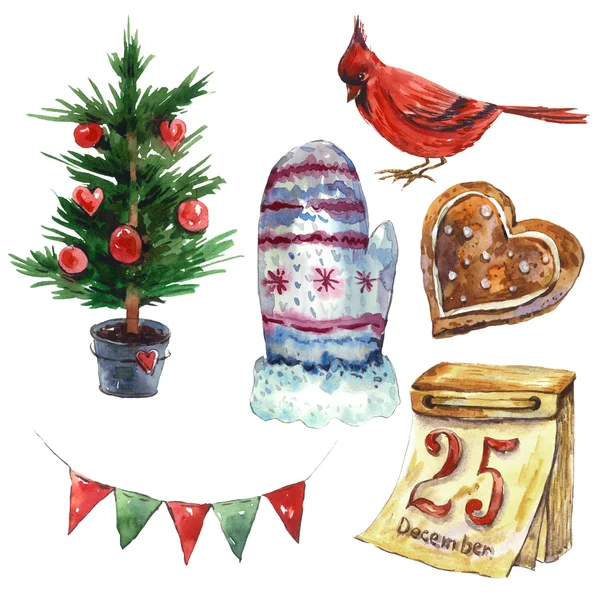 Aquarell vintage christmas set, feiertag illustration — Stockfoto