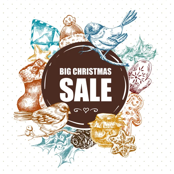 Big Christmas Sale greeting card with New Year elements — Stockvector