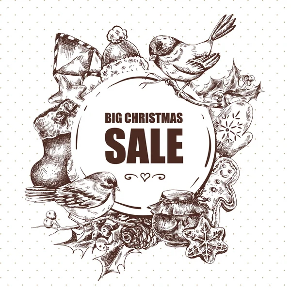 Big Christmas Sale greeting card with Hew Year elements — Stockvector