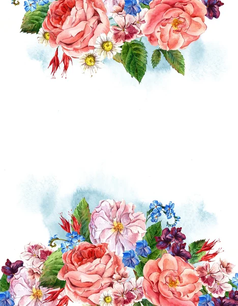 Floral Vintage Greeting Card, watercolor illustration. — Stock Photo, Image