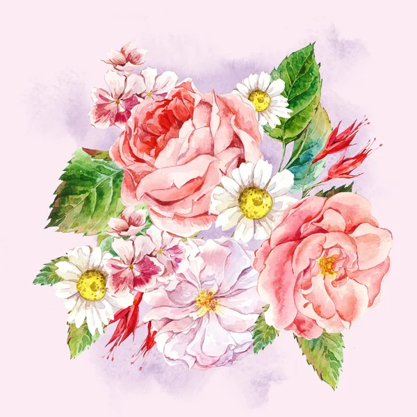 Cartão de saudação vintage floral, ilustração aquarela . — Fotografia de Stock