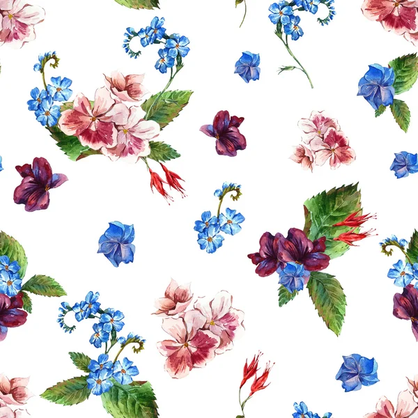 Floral Vintage Seamless Pattern, watercolor illustration. — Stock Photo, Image