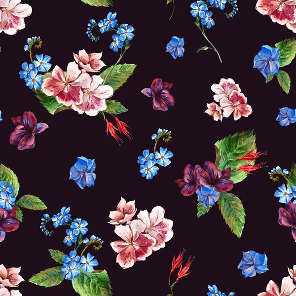 Floral Vintage Seamless Pattern, watercolor illustration. — Stockfoto