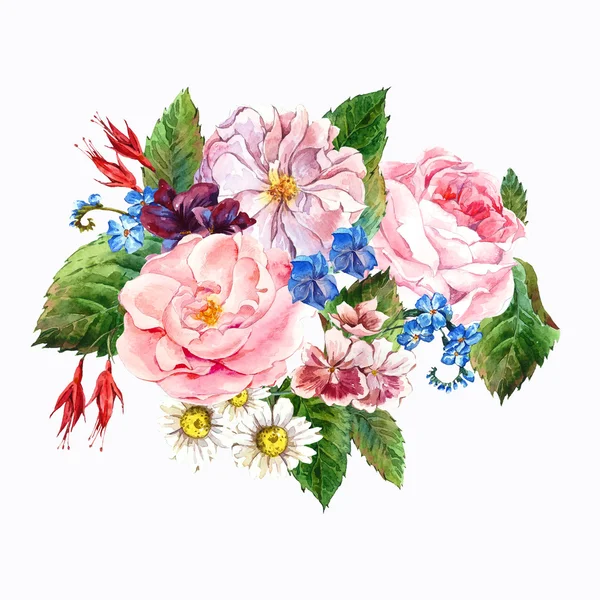 Blumen Vintage Grußkarte, Aquarell-Illustration. — Stockfoto