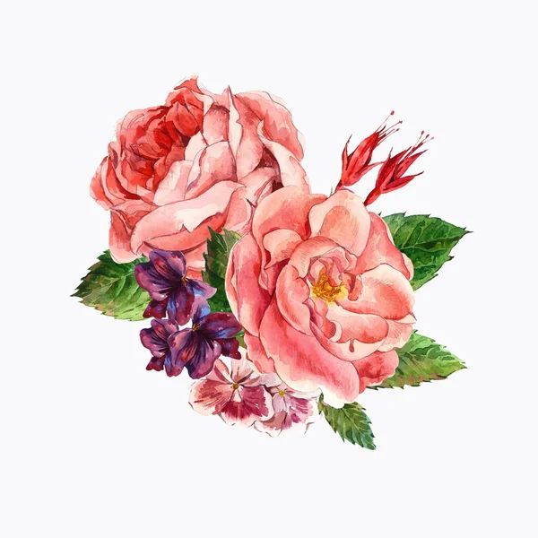 Floral Vintage Greeting Card, watercolor illustration. — Stock fotografie