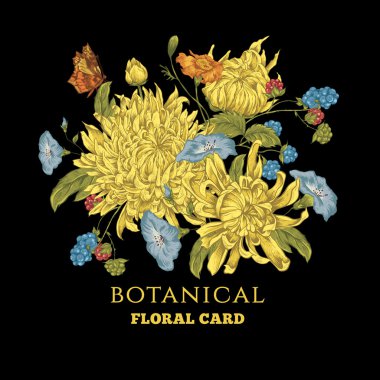 Krizantem ile Vintage tebrik kartı