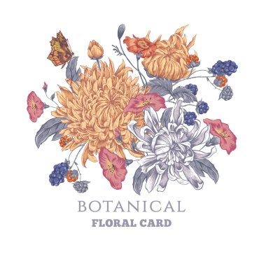 Krizantem ile Vintage tebrik kartı