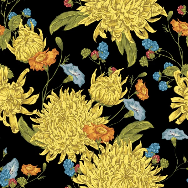 Fond sans couture avec chrysanthèmes — Image vectorielle