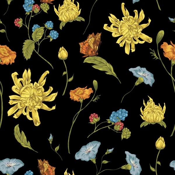 Fond sans couture avec chrysanthèmes — Image vectorielle