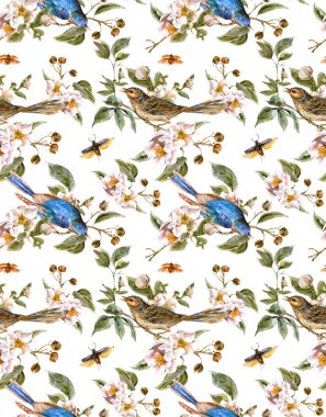 Suluboya bahar sorunsuz arka plan kuşlar ile