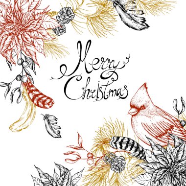 Christmas vintage floral greeting card