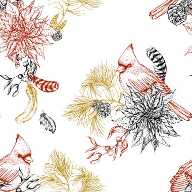 Christmas vintage floral seamless background