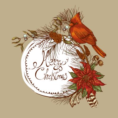 Christmas vintage floral greeting card