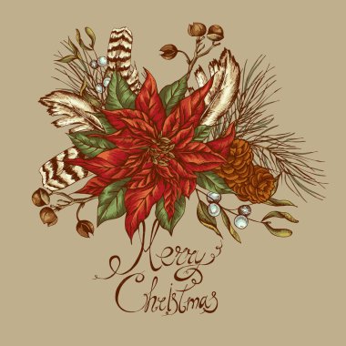 Christmas vintage floral greeting card