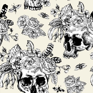 Kafatası, Dead, siyah ve beyaz çiçekler gün vektör