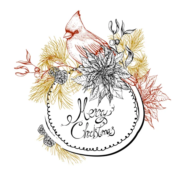 Christmas vintage floral greeting card — Διανυσματικό Αρχείο