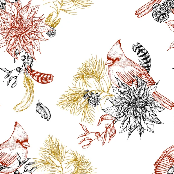 Christmas vintage floral seamless background — Stockový vektor