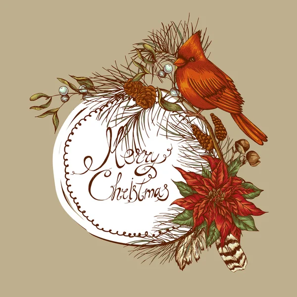Christmas vintage floral greeting card — ストックベクタ