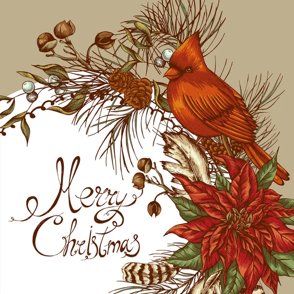 Christmas vintage floral greeting card — Stockvector