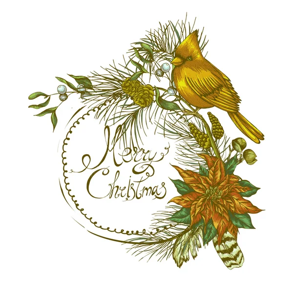 Christmas vintage floral greeting card — Stok Vektör