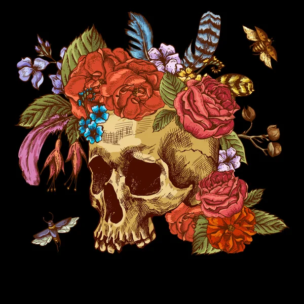 Calavera y flores Día de los Muertos — Vector de stock