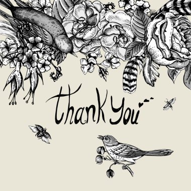 Teşekkür ederim el çekilmiş vektör tebrik kartı