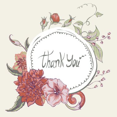 Vintage botanik tebrik kartı ile çiçek açan Şakayık